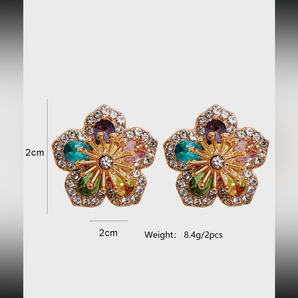 New luxe multicolored rhinestones flower stud earrings - Picture 5 of 6